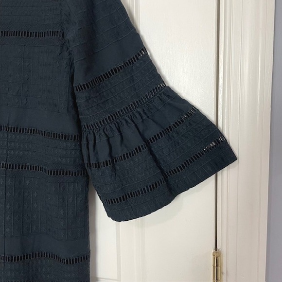 J. Crew Black Eyelet Sheath Dress Ruffled Sleeves, Size 6 Cocktail Office Modern - Picture 6 of 9